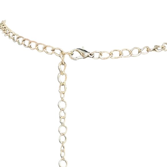 Aqua Blue Teardrop Beaded Statement Necklace With Gold Tone Chain  (5534) - Picture 6 of 7